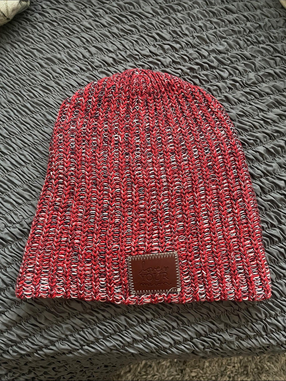 Love Your Melon Red and White Marled Knit Beanie